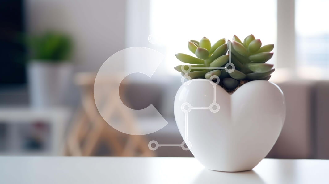 Intra Συλλεκτικό Ξύλινο Παζλ Plywood  4mm - Λευκό βάζο σε σχήμα καρδιάς με παχύφυτα σε εσωτερικό περιβάλλον Σε Ξύλινο Κουτί - Διαστάσεις Puzzle: 10x10 cm – 25 κομμάτια