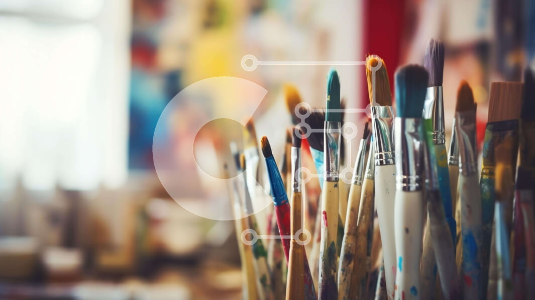 Intra Συλλεκτικό Ξύλινο Παζλ Plywood  4mm - Πολύχρωμα πινέλα στο Art Studio Σε Ξύλινο Κουτί - Διαστάσεις Puzzle: 10x10 cm – 25 κομμάτια