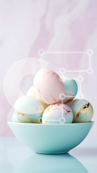 Intra Συλλεκτικό Ξύλινο Παζλ Plywood  4mm - Πασχαλινά αυγά σε παστέλ χρώμα σε μπλε μπολ σε μαρμάρινο φόντο Σε Ξύλινο Κουτί - Διαστάσεις: 10x10 cm – 25 κομμάτια
