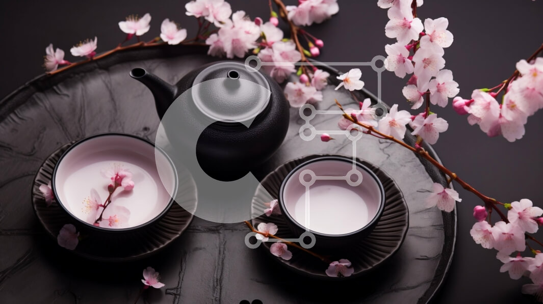 Intra Συλλεκτικό Ξύλινο Παζλ Plywood  4mm - Μαύρη τσαγιέρα και φλιτζάνια ροζ άνθη Σε Ξύλινο Κουτί - Διαστάσεις Puzzle: 10x10 cm – 25 κομμάτια