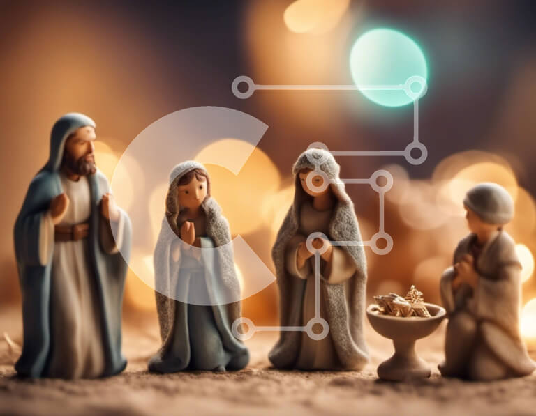 Intra Συλλεκτικό Ξύλινο Παζλ Plywood  4mm - Σκηνή της Γέννησης με τον Ιησού, τη Μαρία, τον Ιωσήφ και τους Τρεις Σοφούς Σε Ξύλινο Κουτί - Διαστάσεις Puzzle: 10x10 cm – 25 κομμάτια