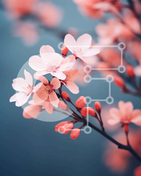 Intra Συλλεκτικό Ξύλινο Παζλ Plywood  4mm - Άνοιξη που ανθίζουν ροζ λουλούδια σε μπλε φόντο Σε Ξύλινο Κουτί - Διαστάσεις: 10x10 cm – 25 κομμάτια