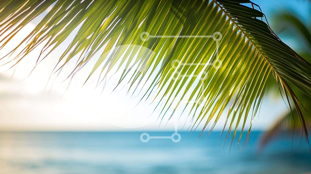 Intra Συλλεκτικό Ξύλινο Παζλ Plywood  4mm - Φύλλα φοίνικα που κρέμονται πάνω από τον ωκεανό Σε Ξύλινο Κουτί - Διαστάσεις: 10x10 cm – 25 κομμάτια