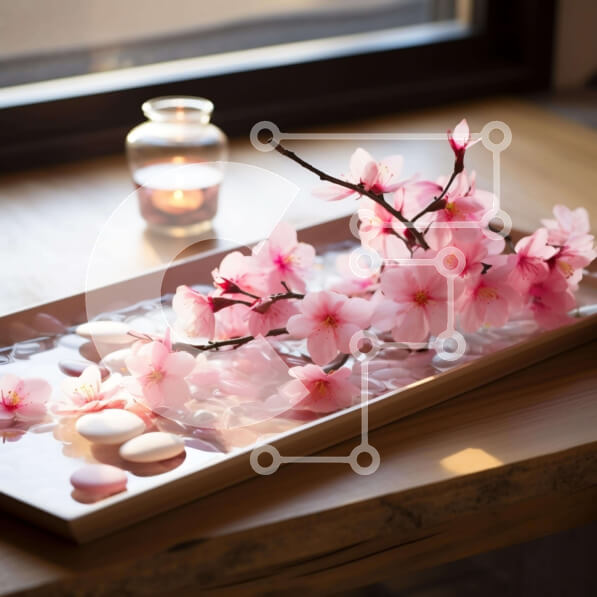 Intra Συλλεκτικό Ξύλινο Παζλ Plywood  4mm - Δίσκος με ροζ λουλούδια και βότσαλα για διαλογισμό Σε Ξύλινο Κουτί - Διαστάσεις: 10x10 cm – 25 κομμάτια