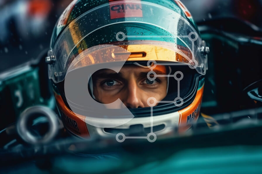 Intra Συλλεκτικό Ξύλινο Παζλ Plywood  4mm - Αποφασισμένος άνδρας με αγωνιστικό κράνος που κάθεται στο πιλοτήριο αυτοκινήτου Σε Ξύλινο Κουτί - Διαστάσεις Puzzle: 10x10 cm – 25 κομμάτια