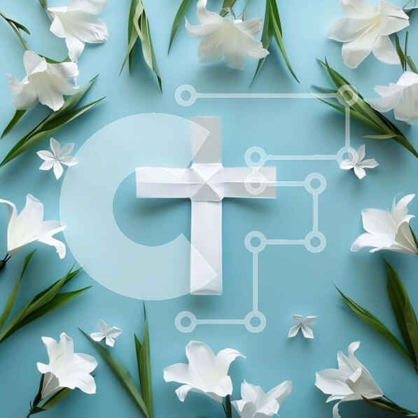 Intra Συλλεκτικό Ξύλινο Παζλ Plywood  4mm - Πασχαλινός Σταυρός με Λευκούς Κρίνους και Λουλούδια Σε Ξύλινο Κουτί - Διαστάσεις Puzzle: 10x10 cm – 25 κομμάτια