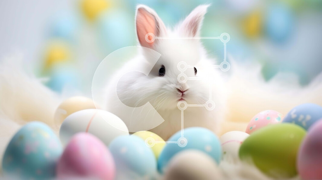 Intra Συλλεκτικό Ξύλινο Παζλ Plywood  4mm - Πασχαλινό λαγουδάκι και αυγά που περιβάλλονται από πολύχρωμα πασχαλινά αυγά και ζώα Σε Ξύλινο Κουτί - Διαστάσεις: 10x10 cm – 25 κομμάτια