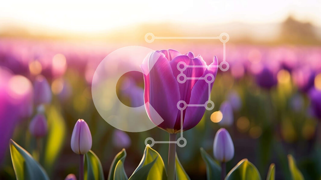 Intra Συλλεκτικό Ξύλινο Παζλ Plywood  4mm - Ζωντανό μωβ χωράφι με τουλίπα με εντυπωσιακή αντίθεση Σε Ξύλινο Κουτί - Διαστάσεις: 10x10 cm – 25 κομμάτια