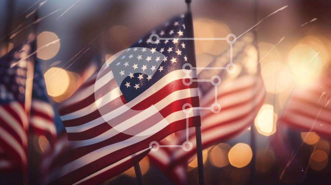 Intra Συλλεκτικό Ξύλινο Παζλ Plywood  4mm - Αμερικανικές σημαίες που κυματίζουν στον άνεμο με φωτισμό Bokeh Σε Ξύλινο Κουτί - Διαστάσεις: 10x10 cm – 25 κομμάτια