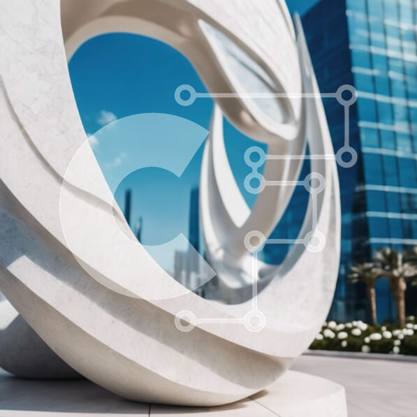 Intra Συλλεκτικό Ξύλινο Παζλ Plywood  4mm - Λευκό γλυπτό μπροστά από ψηλά κτίρια Σε Ξύλινο Κουτί - Διαστάσεις Puzzle: 10x10 cm – 25 κομμάτια