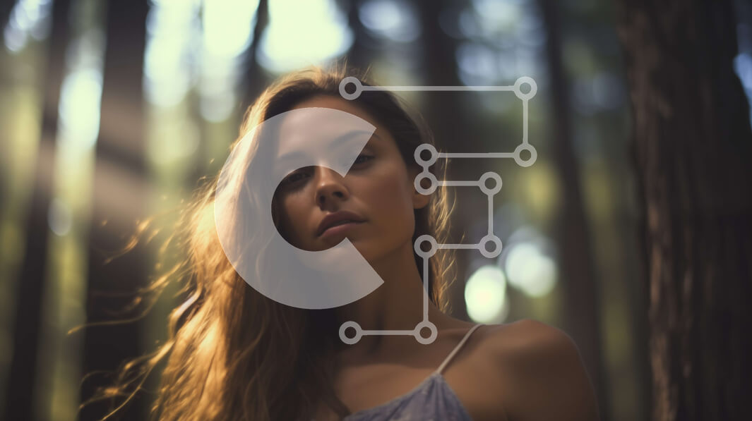 Intra Συλλεκτικό Ξύλινο Παζλ Plywood  4mm - Νεαρή γυναίκα που στέκεται στο δάσος με ρέοντα μαλλιά Σε Ξύλινο Κουτί - Διαστάσεις Puzzle: 10x10 cm – 25 κομμάτια