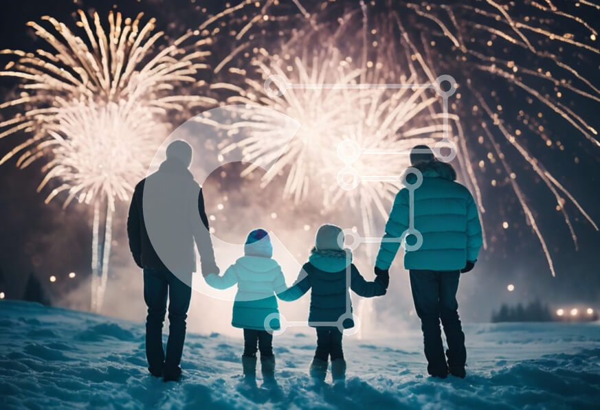 Intra Συλλεκτικό Ξύλινο Παζλ Plywood  4mm - Οικογενειακή γιορτή με πυροτεχνήματα την παραμονή της Πρωτοχρονιάς Σε Ξύλινο Κουτί - Διαστάσεις: 10x10 cm – 25 κομμάτια