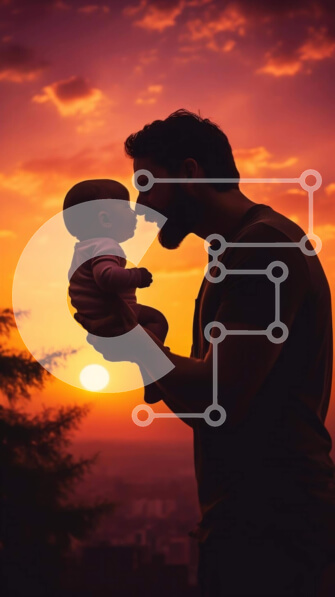 Intra Συλλεκτικό Ξύλινο Παζλ Plywood  4mm - Σιλουέτα πατέρα και μωρού στο ηλιοβασίλεμα Σε Ξύλινο Κουτί - Διαστάσεις Puzzle: 10x10 cm – 25 κομμάτια