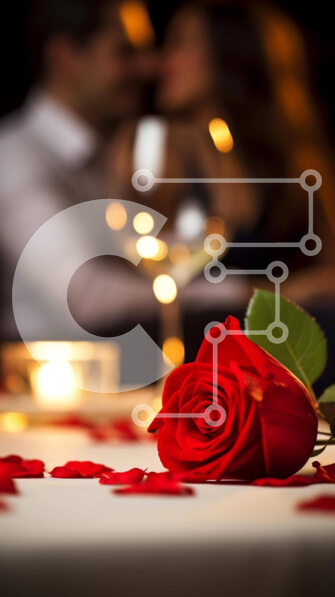 Intra Συλλεκτικό Ξύλινο Παζλ Plywood  4mm - Ρομαντική στιγμή με κόκκινο τριαντάφυλλο και ποτήρια κρασιού Σε Ξύλινο Κουτί - Διαστάσεις Puzzle: 10x10 cm – 25 κομμάτια