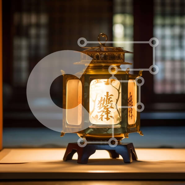 Intra Συλλεκτικό Ξύλινο Παζλ Plywood  4mm - Χρυσό κινέζικο φανάρι με φωτισμένη γραφή Σε Ξύλινο Κουτί - Διαστάσεις Puzzle: 10x10 cm – 25 κομμάτια