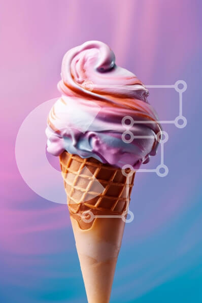 Σετ των 2 Intra Συλλεκτικό Ξύλινο Παζλ Plywood  4mm - Πολύχρωμο χωνάκι παγωτού στροβιλισμού σε μπλε και μοβ φόντο Σε Ξύλινο Κουτί - Διαστάσεις: 10x10 cm – 25 κομμάτια