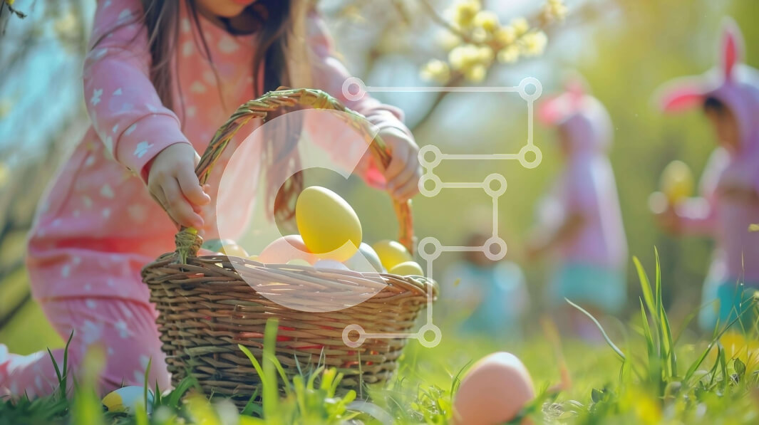 Intra Συλλεκτικό Ξύλινο Παζλ Plywood  4mm - Νεαρό κορίτσι με ροζ πιτζάμες με πασχαλινό καλάθι και πολύχρωμα αυγά Σε Ξύλινο Κουτί - Διαστάσεις: 10x10 cm – 25 κομμάτια