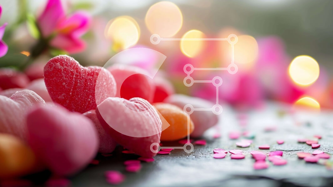 Intra Συλλεκτικό Ξύλινο Παζλ Plywood  4mm - Ρομαντικές καραμέλες σε σχήμα καρδιάς με κομφετί και λουλούδια Σε Ξύλινο Κουτί - Διαστάσεις Puzzle: 10x10 cm – 25 κομμάτια