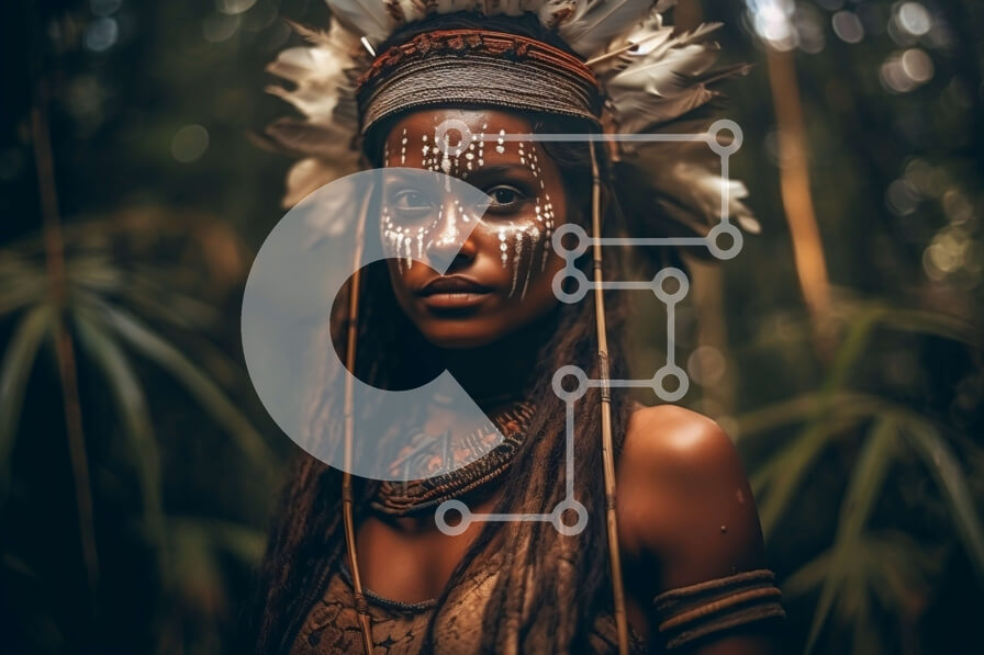 Intra Συλλεκτικό Ξύλινο Παζλ Plywood  4mm - Εκπληκτική εικόνα μιας γυναίκας με φυλετικό μακιγιάζ και κόμμωση σε ένα πυκνό δάσος Σε Ξύλινο Κουτί - Διαστάσεις Puzzle: 10x10 cm – 25 κομμάτια