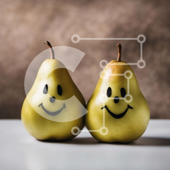 Σετ των 2 Intra Συλλεκτικό Ξύλινο Παζλ Plywood  4mm - Δύο χρυσά αχλάδια με χαμογελαστά πρόσωπα σε ένα τραπέζι Σε Ξύλινο Κουτί - Διαστάσεις: 10x10 cm – 25 κομμάτια