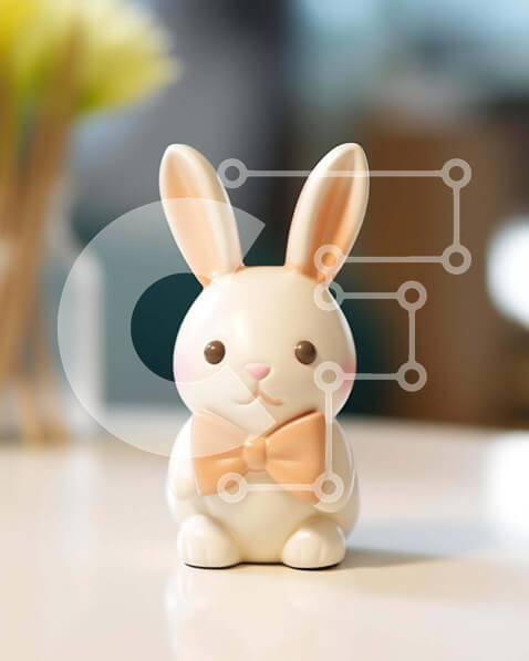 Intra Συλλεκτικό Ξύλινο Παζλ Plywood  4mm - Αξιολάτρευτο λευκό λαγουδάκι με πορτοκαλί παπιγιόν και λουλούδια Σε Ξύλινο Κουτί - Διαστάσεις: 10x10 cm – 25 κομμάτια