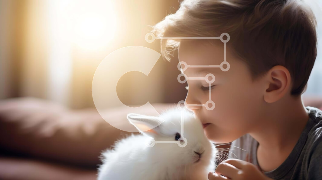 Intra Συλλεκτικό Ξύλινο Παζλ Plywood  4mm - Γλυκιά στιγμή: Αγόρι που φιλάει το κουνέλι Σε Ξύλινο Κουτί - Διαστάσεις Puzzle: 10x10 cm – 25 κομμάτια