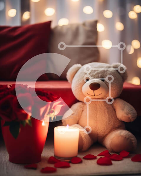 Intra Συλλεκτικό Ξύλινο Παζλ Plywood  4mm - Ζεστό ρομαντικό σκηνικό με αρκουδάκι και τριαντάφυλλα Σε Ξύλινο Κουτί - Διαστάσεις Puzzle: 10x10 cm – 25 κομμάτια