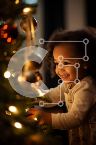 Intra Συλλεκτικό Ξύλινο Παζλ Plywood  4mm - Νεαρό κορίτσι που στολίζει ένα χριστουγεννιάτικο δέντρο με στολίδια Σε Ξύλινο Κουτί - Διαστάσεις: 10x10 cm – 25 κομμάτια