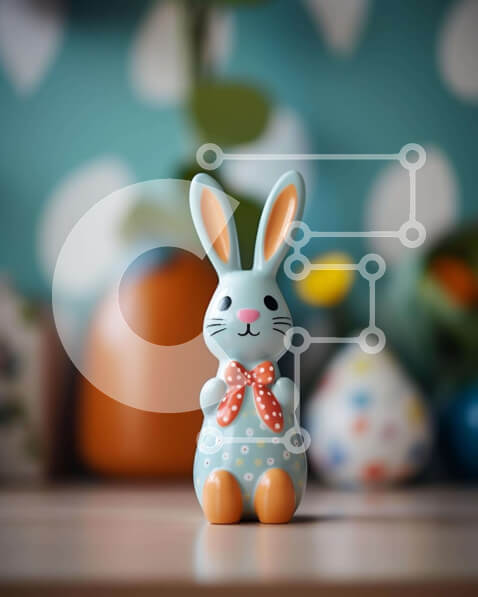 Intra Συλλεκτικό Ξύλινο Παζλ Plywood  4mm - Ειδώλιο μπλε κουνελάκι με οκταγωνικό φιόγκο - Πασχαλινή οθόνη Σε Ξύλινο Κουτί - Διαστάσεις Puzzle: 10x10 cm – 25 κομμάτια