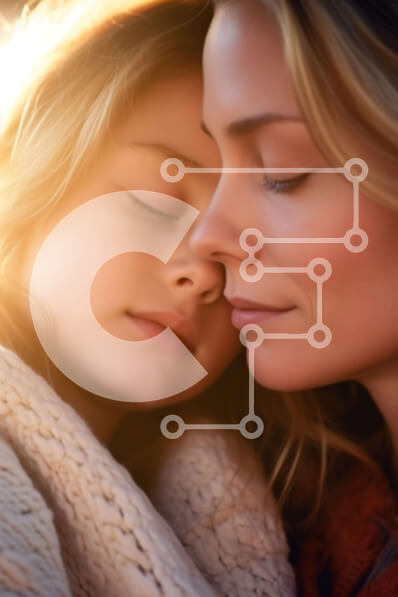 Intra Συλλεκτικό Ξύλινο Παζλ Plywood  4mm - Μητέρα και κόρη στριμώχνονταν μαζί με κλειστά μάτια Σε Ξύλινο Κουτί - Διαστάσεις Puzzle: 10x10 cm – 25 κομμάτια