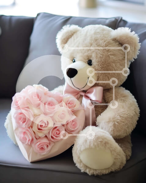 Intra Συλλεκτικό Ξύλινο Παζλ Plywood  4mm - Αρκουδάκι με τριαντάφυλλο σε σχήμα καρδιάς Σε Ξύλινο Κουτί - Διαστάσεις Puzzle: 10x10 cm – 25 κομμάτια