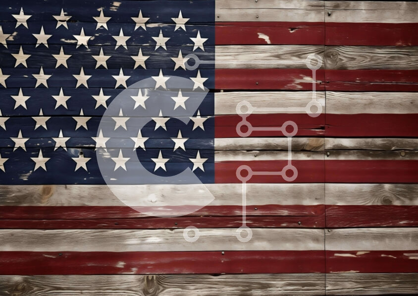 Intra Συλλεκτικό Ξύλινο Παζλ Plywood  4mm - Αμερικανική σημαία ζωγραφισμένη σε ξεπερασμένο ξύλινο τοίχο Σε Ξύλινο Κουτί - Διαστάσεις Puzzle: 10x10 cm – 25 κομμάτια