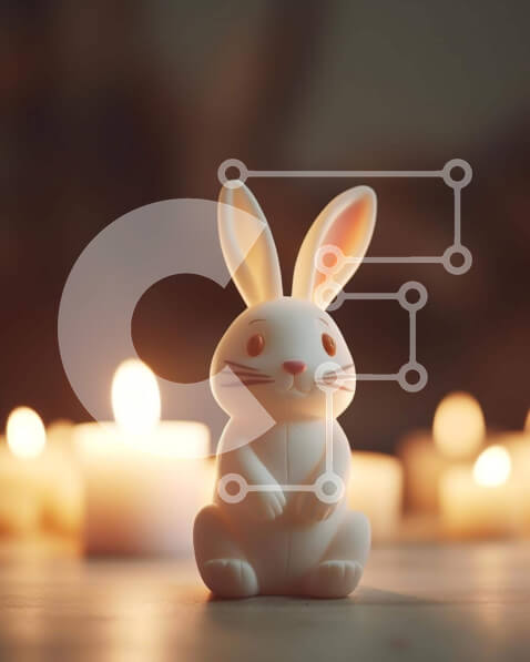 Intra Συλλεκτικό Ξύλινο Παζλ Plywood  4mm - Λευκό ειδώλιο λαγουδάκι με αναμμένα κεριά Σε Ξύλινο Κουτί - Διαστάσεις Puzzle: 10x10 cm – 25 κομμάτια