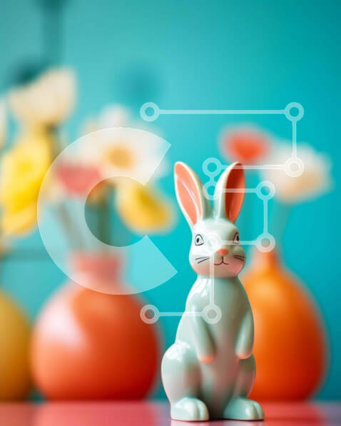 Intra Συλλεκτικό Ξύλινο Παζλ Plywood  4mm - Ειδώλιο λαγουδάκι του Πάσχα με πολύχρωμα βάζα και λουλούδια Σε Ξύλινο Κουτί - Διαστάσεις Puzzle: 10x10 cm – 25 κομμάτια