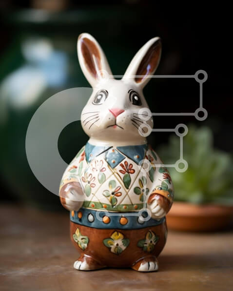 Intra Συλλεκτικό Ξύλινο Παζλ Plywood  4mm - Κεραμικό ειδώλιο λαγουδάκι με φυτά σε γλάστρες Σε Ξύλινο Κουτί - Διαστάσεις: 10x10 cm – 25 κομμάτια