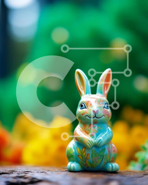 Intra Συλλεκτικό Ξύλινο Παζλ Plywood  4mm - Πολύχρωμο κεραμικό ειδώλιο λαγουδάκι σε παλιό ξύλινο τραπέζι Σε Ξύλινο Κουτί - Διαστάσεις: 10x10 cm – 25 κομμάτια