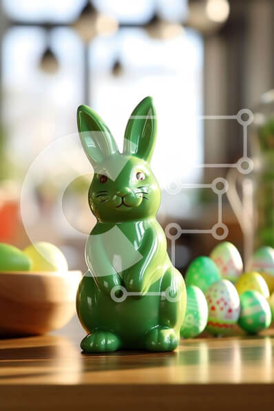 Intra Συλλεκτικό Ξύλινο Παζλ Plywood  4mm - Πράσινο ειδώλιο λαγουδάκι στα πολύχρωμα πασχαλινά αυγά Σε Ξύλινο Κουτί - Διαστάσεις Puzzle: 10x10 cm – 25 κομμάτια