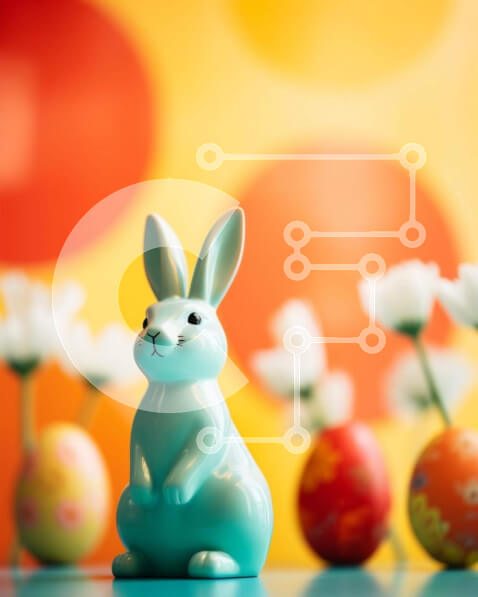 Intra Συλλεκτικό Ξύλινο Παζλ Plywood  4mm - Μπλε ειδώλιο λαγουδάκι και πολύχρωμα πασχαλινά αυγά Σε Ξύλινο Κουτί - Διαστάσεις: 10x10 cm – 25 κομμάτια