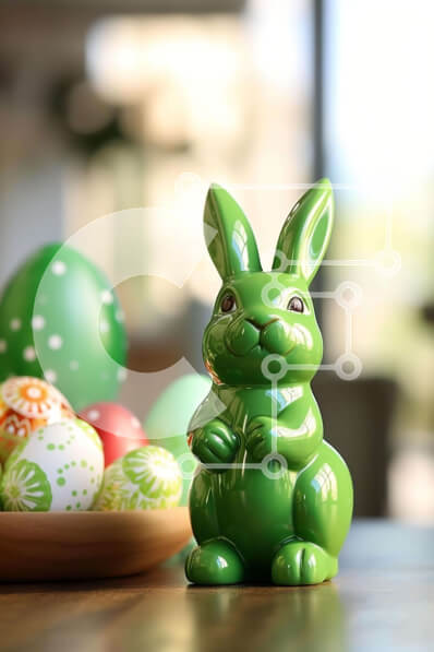 Intra Συλλεκτικό Ξύλινο Παζλ Plywood  4mm - Πολύχρωμα Πασχαλινά αυγά και πράσινο ειδώλιο λαγουδάκι Σε Ξύλινο Κουτί - Διαστάσεις: 10x10 cm – 25 κομμάτια