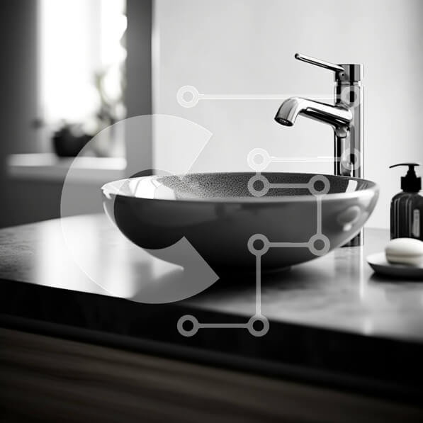 Intra Συλλεκτικό Ξύλινο Παζλ Plywood  4mm - Ασπρόμαυρη φωτογραφία νιπτήρα μπάνιου με βρύση χρωμίου Σε Ξύλινο Κουτί - Διαστάσεις Puzzle: 10x10 cm – 25 κομμάτια