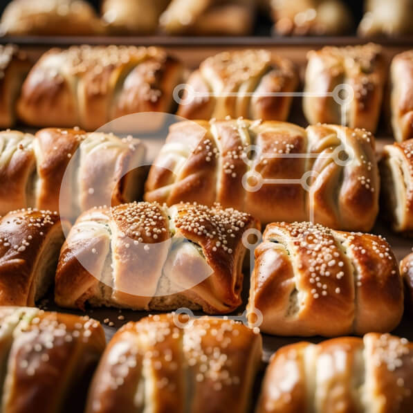 Σετ των 2 Intra Συλλεκτικό Ξύλινο Παζλ Plywood  4mm - Νόστιμα ψωμάκια με σουσάμι σε ένα αρτοποιείο Σε Ξύλινο Κουτί - Διαστάσεις: 10x10 cm – 25 κομμάτια