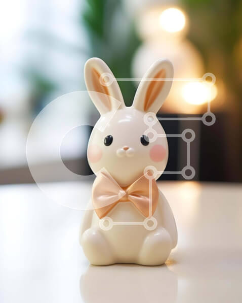 Intra Συλλεκτικό Ξύλινο Παζλ Plywood  4mm - Μικρό λευκό λαγουδάκι με πορτοκαλί παπιγιόν στο τραπέζι Σε Ξύλινο Κουτί - Διαστάσεις: 10x10 cm – 25 κομμάτια