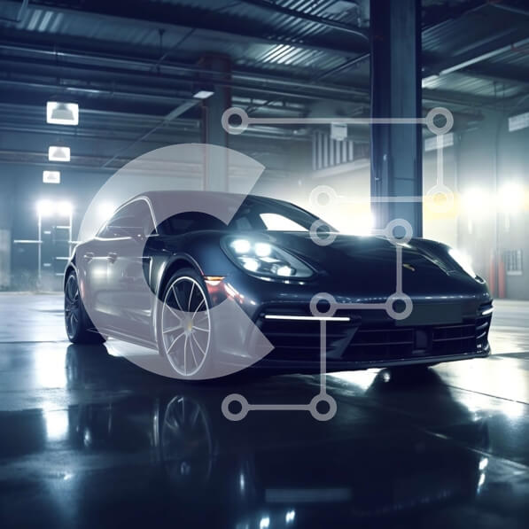 Intra Συλλεκτικό Ξύλινο Παζλ Plywood  4mm - Κομψή και μοντέρνα μαύρη Porsche Panamera σε ένα γκαράζ Σε Ξύλινο Κουτί - Διαστάσεις Puzzle: 10x10 cm – 25 κομμάτια