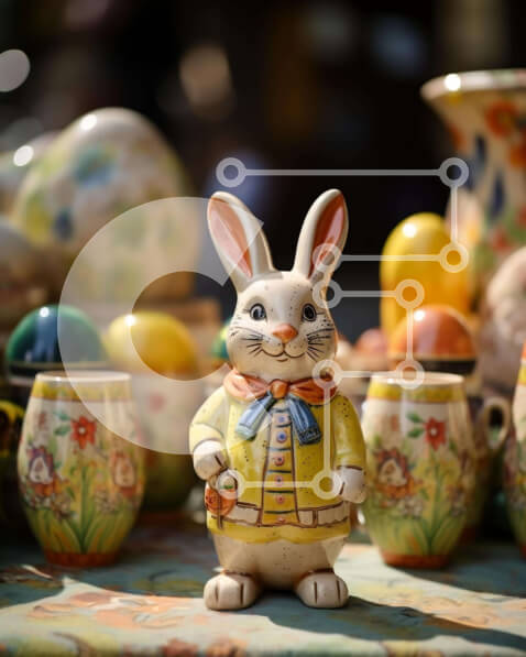 Intra Συλλεκτικό Ξύλινο Παζλ Plywood  4mm - Πασχαλινό ειδώλιο λαγουδάκι και πολύχρωμη επίδειξη πασχαλινών αυγών Σε Ξύλινο Κουτί - Διαστάσεις: 10x10 cm – 25 κομμάτια