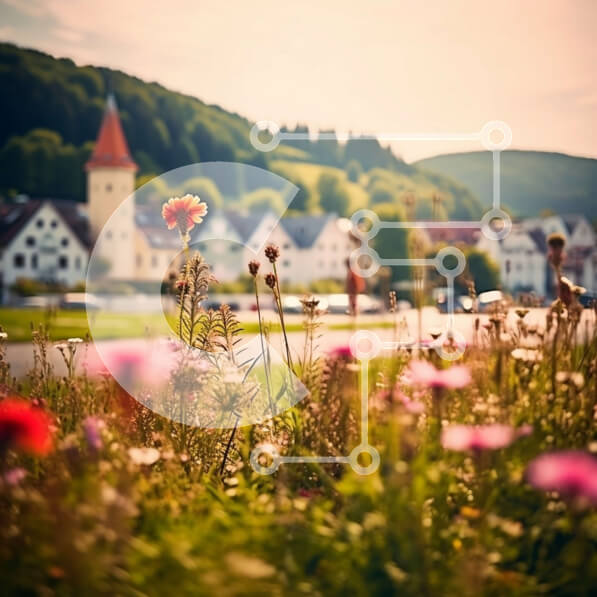 Intra Συλλεκτικό Ξύλινο Παζλ Plywood  4mm - Γραφικό χωριό των Ελβετικών Άλπεων με όμορφα λουλούδια Σε Ξύλινο Κουτί - Διαστάσεις Puzzle: 10x10 cm – 25 κομμάτια