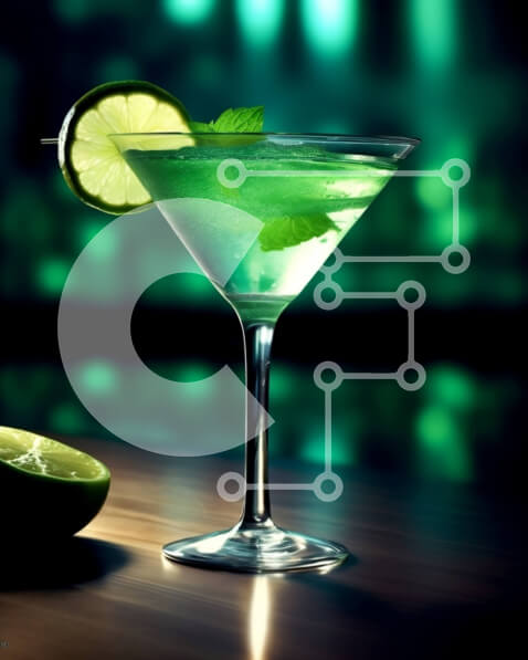 Σετ των 2 Intra Συλλεκτικό Ξύλινο Παζλ Plywood  4mm - Δροσιστικό πράσινο κοκτέιλ με φέτες λάιμ σε ποτήρι Martini Σε Ξύλινο Κουτί - Διαστάσεις: 10x10 cm – 25 κομμάτια