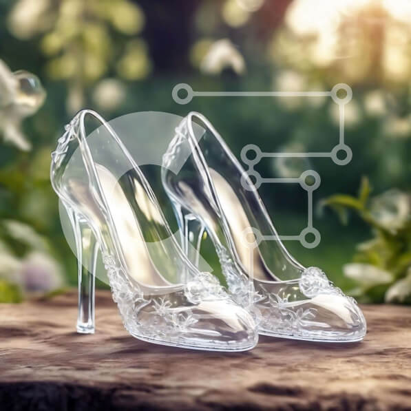 Σετ των 2 Intra Συλλεκτικό Ξύλινο Παζλ Plywood  4mm - Διαφανή ψηλοτάκουνα παπούτσια με floral διακοσμήσεις σε ξύλινο τραπέζι Σε Ξύλινο Κουτί - Διαστάσεις: 10x10 cm – 25 κομμάτια