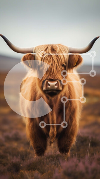 Σετ των 2 Intra Συλλεκτικό Ξύλινο Παζλ Plywood  4mm - Περίεργη αγελάδα Highland σε ένα πανέμορφο χωράφι με μωβ ρείκι Σε Ξύλινο Κουτί - Διαστάσεις: 10x10 cm – 25 κομμάτια