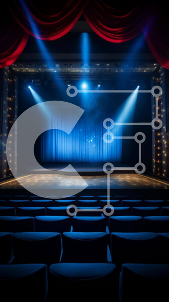 Intra Συλλεκτικό Ξύλινο Παζλ Plywood  4mm - Κενή σκηνή θεάτρου με μπλε φόντο και προβολείς Σε Ξύλινο Κουτί - Διαστάσεις Puzzle: 10x10 cm – 25 κομμάτια