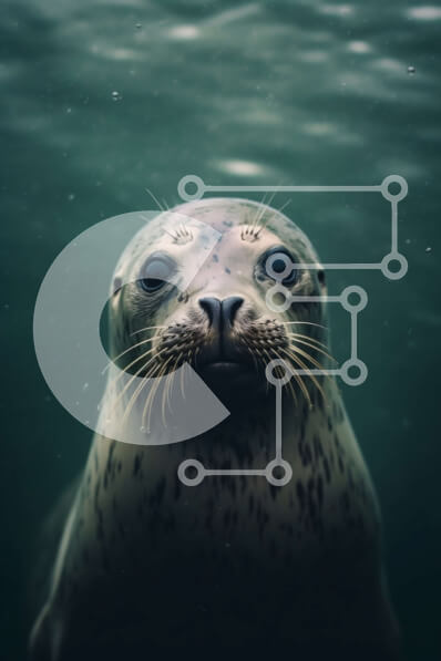 Σετ των 2 Intra Συλλεκτικό Ξύλινο Παζλ Plywood  4mm - Κοντινή λήψη του προσώπου μιας φώκιας με σκούρα γούνα και γυαλιστερή μύτη Σε Ξύλινο Κουτί - Διαστάσεις: 10x10 cm – 25 κομμάτια